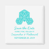 Aqua D20 Dice Save the Date Magnet (Vorne)