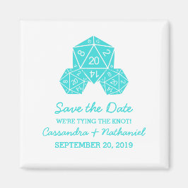Aqua D20 Dice Save the Date Magnet