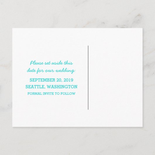 Aqua D20 Dice Save the Date Postkarte (Rückseite)