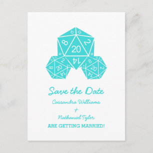 Aqua D20 Dice Save the Date Postkarte