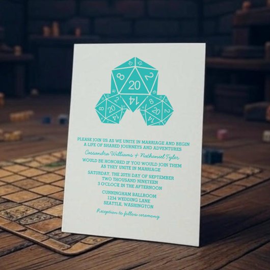 Aqua D20 Dice Wedding Einladung
