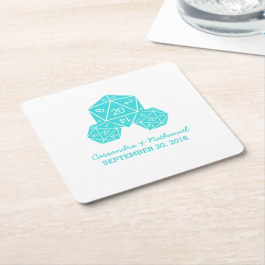 Aqua D20 Dice Wedding Paper Untersetzer (angewinkelt)