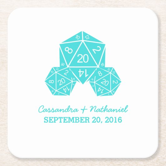 Aqua D20 Dice Wedding Paper Untersetzer (Vorderseite)