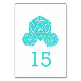 Aqua D20 Dice Wedding Table Card Tischnummer