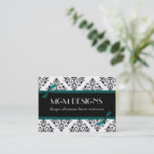 Aqua Damask Business Cards Visitenkarte (Stehend Vorderseite)