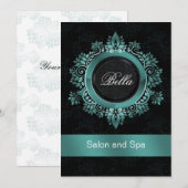 Aqua Damask Business Dankeschön Karten (Vorne/Hinten)