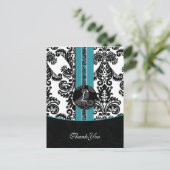 Aqua Damask DankeYou Cards Postkarte (Stehend Vorderseite)