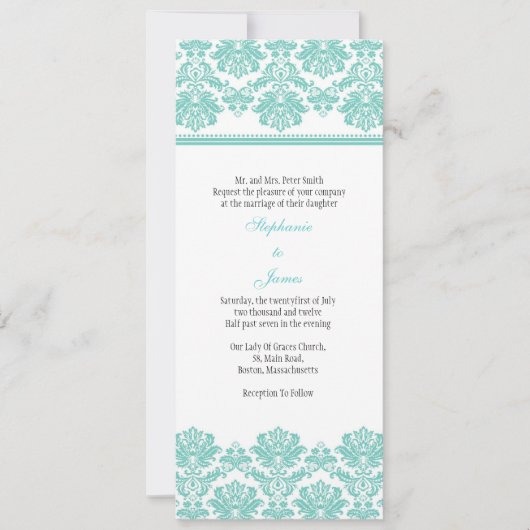 Aqua Damask Einladung zur Hochzeit (Vorderseite)