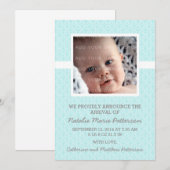 Aqua Damask Frame Foto Baby Ankündigung (Vorne/Hinten)