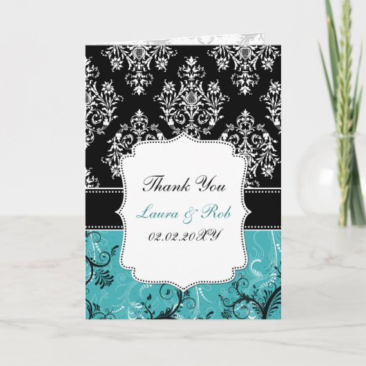 Aqua Damask Hochzeit Danke (Vorderseite)