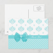 Aqua Damask mit Polka Dots Danke Postkarte (Vorne/Hinten)