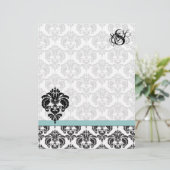 Aqua Damask Monogram Letterhead (Stehend Vorderseite)