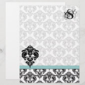 Aqua Damask Monogram Letterhead (Vorne/Hinten)