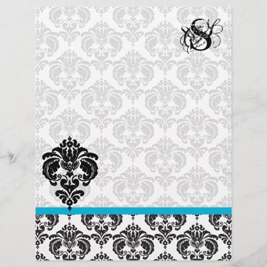 Aqua Damask Monogram Letterhead (Vorderseite)