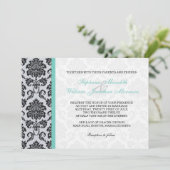 Aqua Damask Monogram Wedding Einladung (Stehend Vorderseite)