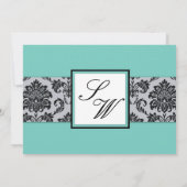 Aqua Damask Monogram Wedding Einladung (Rückseite)