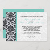 Aqua Damask Monogram Wedding Einladung (Vorne/Hinten)