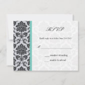 Aqua Damask Monogram Wedding RSVP (Vorderseite)