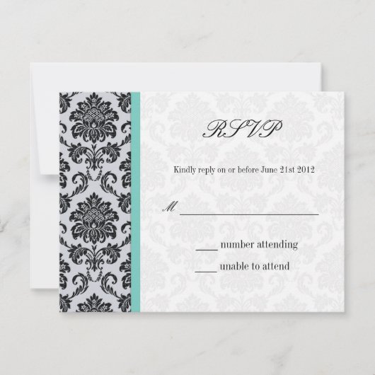 Aqua Damask Monogram Wedding RSVP (Vorderseite)