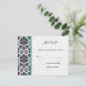 Aqua Damask Monogram Wedding RSVP (Stehend Vorderseite)