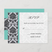 Aqua Damask Monogram Wedding RSVP (Vorne/Hinten)