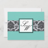 Aqua Damask Monogram Wedding RSVP Karte (Rückseite)