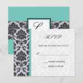 Aqua Damask Monogram Wedding RSVP Karte (Vorne/Hinten)