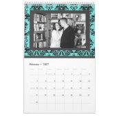 Aqua Damask Monogram Wedding Sign Photo Guestbook Kalender (Feb 2027)
