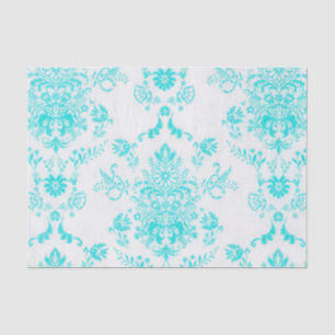 Aqua Damask on White Chic Design Seidenpapier
