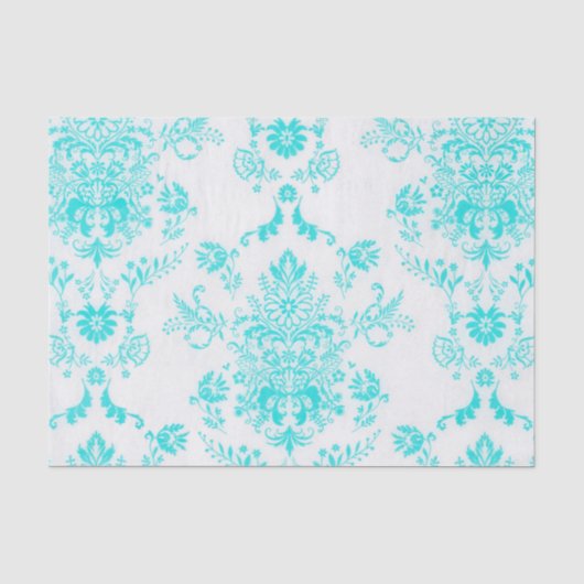Aqua Damask on White Chic Design Seidenpapier (Vorderseite)