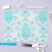 Aqua Damask on White Chic Design Seidenpapier (Handwerk)