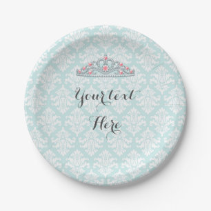 Aqua Damask Princess Tiara Customize Pappteller