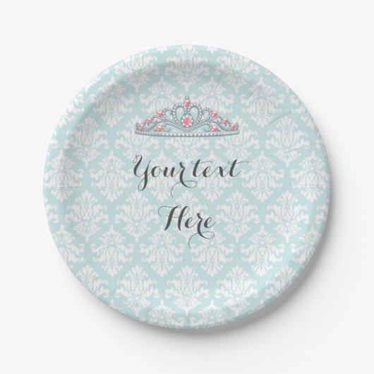 Aqua Damask Princess Tiara Customize Pappteller (Vorderseite)
