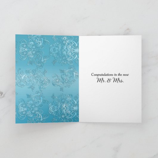Aqua Damask Wedding Karte (Innenseite)