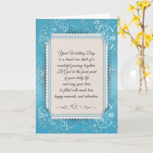 Aqua Damask Wedding Karte (Gelbe Blume)