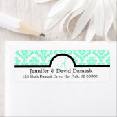 Aqua Damask Wedding Monogram Address Labels (Insitu)