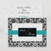 Aqua Damask Wedding Rsvp Karte (Vorne/Hinten)
