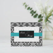 Aqua Damask Wedding Rsvp Karte (Stehend Vorderseite)