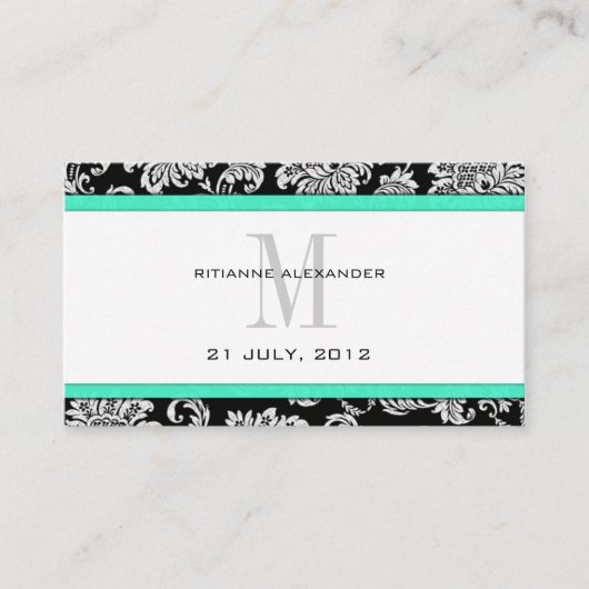 Aqua Damask Wedding Website Business Card Begleitkarte (Vorderseite)
