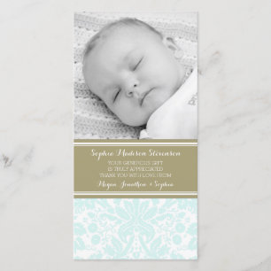 Aqua-Damast danken Ihnen Baby-Duschen-Foto-Karten Dankeskarte