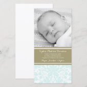Aqua-Damast danken Ihnen Baby-Duschen-Foto-Karten Dankeskarte (Vorne/Hinten)