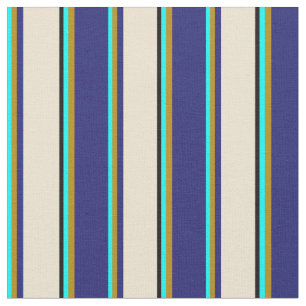 Aqua, Dark Goldenrod, Midnight Blue, Beige & Black Stoff