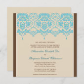 Aqua Darling Damask Lace Square Einladung Hochzeit (Vorne/Hinten)