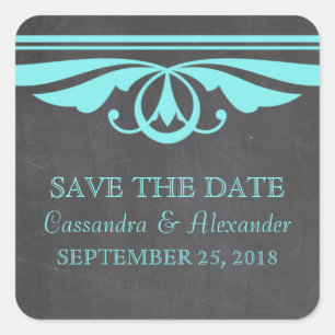 Aqua Deco-Schultafel Save-the-Date-Aufkleber Quadratischer Aufkleber