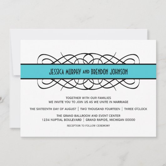Aqua Deko Blüh Wedding Invite Einladung (Vorderseite)