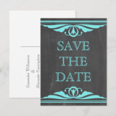 Aqua Deko Chalkboard Save the Date Postkarte (Vorne/Hinten)