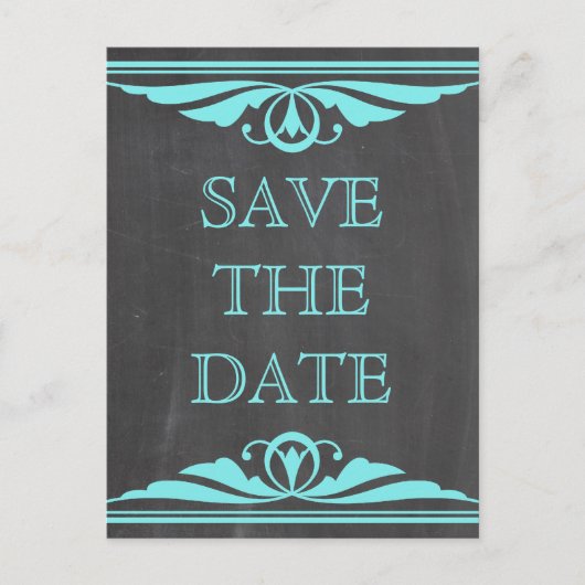 Aqua Deko Chalkboard Save the Date Postkarte (Vorderseite)