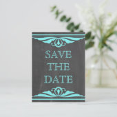 Aqua Deko Chalkboard Save the Date Postkarte (Stehend Vorderseite)