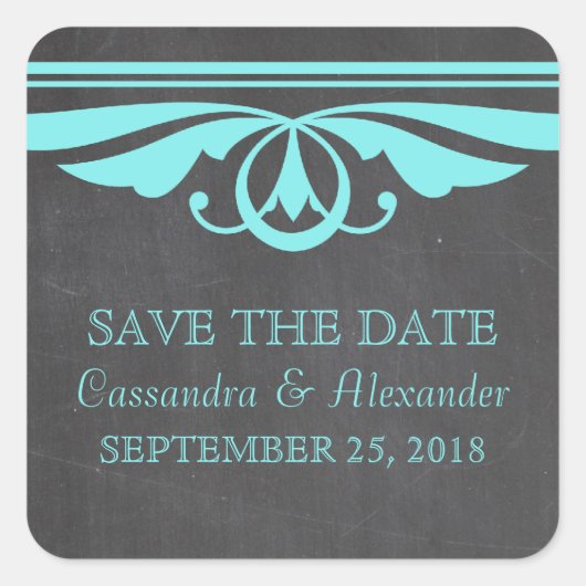 Aqua Deko Chalkboard Save the Date Stickers (Vorderseite)