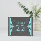 Aqua Deko Chalkboard Tischnummer Postkarte (Stehend Vorderseite)